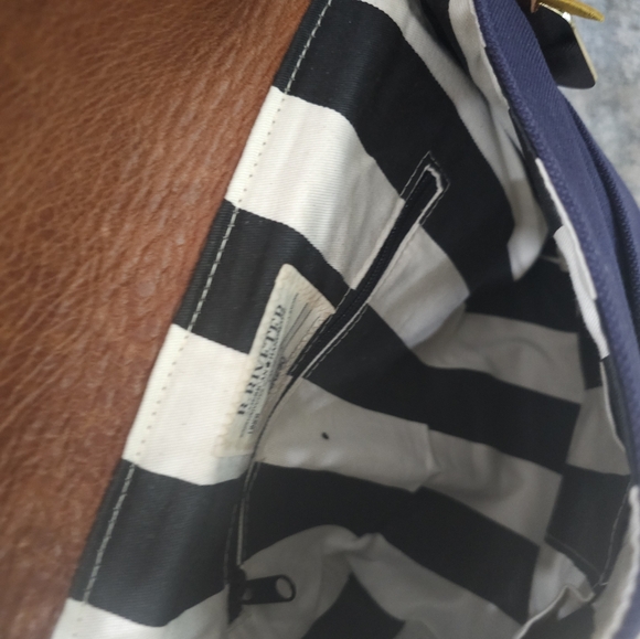 R.Riveter Hobby Signature Navy Canvas + Brown Leather Bottom with Brass Feet Han - Picture 4 of 12